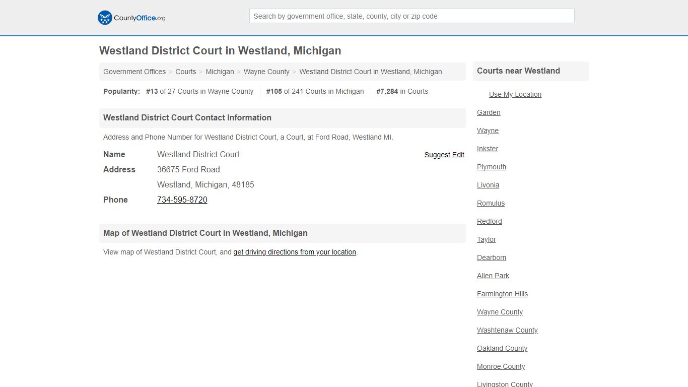 Westland District Court - Westland, MI (Address and Phone)