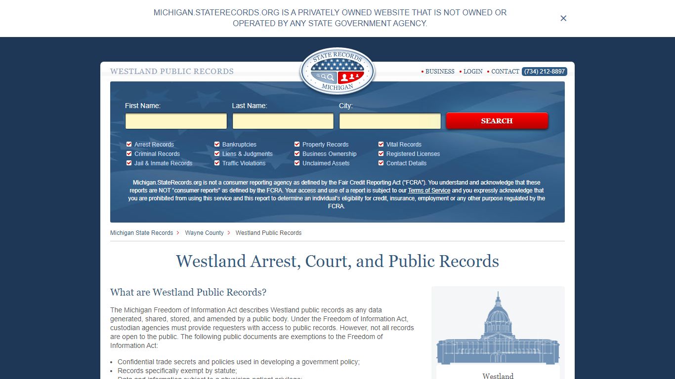 Westland Arrest, Court, and Public Records
