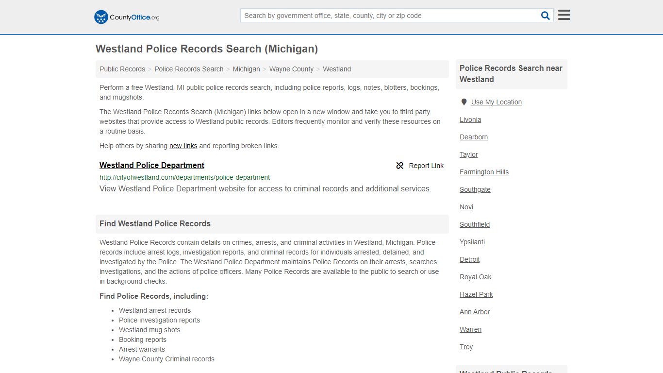 Police Records Search - Westland, MI (Accidents & Arrest ...